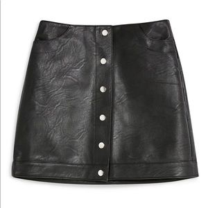 Faux Leather Button Up Mini Skirt